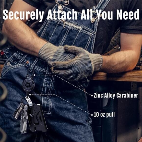 Retractable Badge Holder Keychain Tactical ID Card Holder Heavy Duty Black - Picture 5 of 7